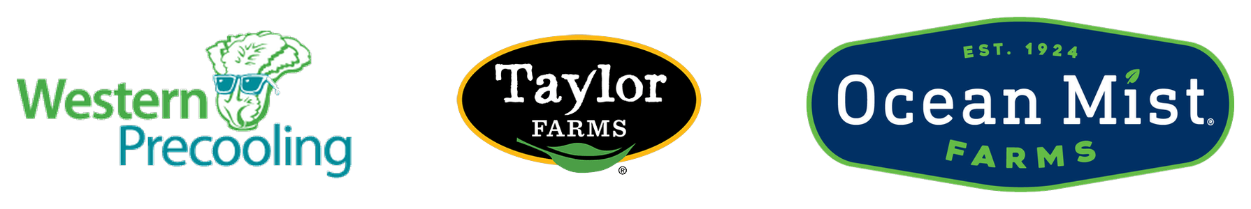 Western Pre-Cooling, Taylor Farms, and Ocean Mist Farms logos